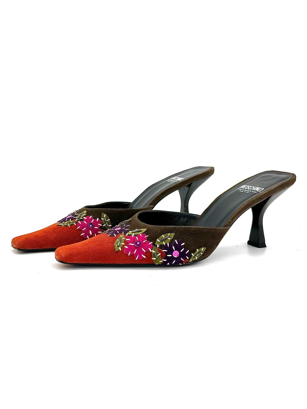 Moschino Cheap and Chic Beaded Sequined Floral Slip On Heeled Mules Sandals 38